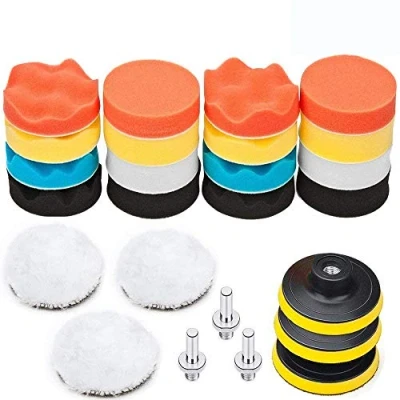 Bild av BangShou 25 pack 3 tum poleringsdynor, svamp buff kuddar set, kit med M10 borradapter, sammansatt bilpolerare