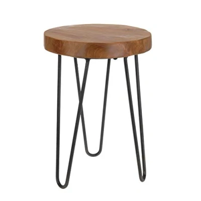 Bild av Spetebo Teak träpall 42 cm massivt trä sittpall metall blompall blomstativ