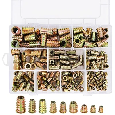 Bild av Belle Vous 200 Pack Kit med Urvalda Gängade Insatsmuttrar M4, M5, M6, M8 &amp; M10 Insexskruvar Zinklegerad Gängbultsfästelement/Kopplare, Träinsatser för Möbler/Virke