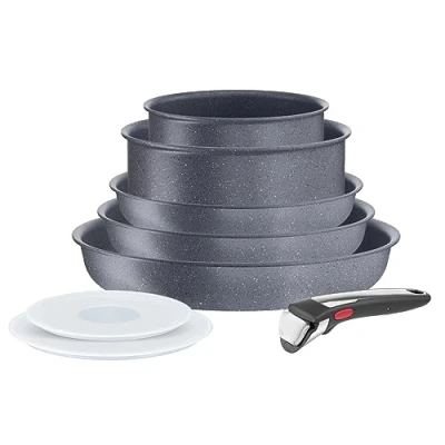 Bild av Tefal Ingenio 8 p köksredskap, induktion, non stick beläggning, stapelbar, stekpannor och kastruller + avtagbart handtag, diskmaskinssäker, tillverkad i Frankrike, naturlig på L7669802