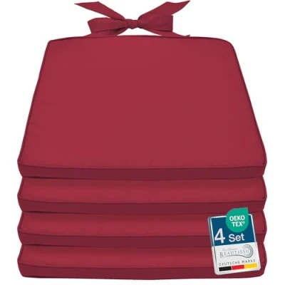Bild av Beautissu Pia sats om 4 stolkuddar 40 x 45 cm sittdyna utomhus trädgårdstolskudde, trädgård sittdynor set för rottingstolar, trapetsformad, stolkudde, röd