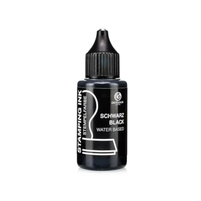 Bild av Octopus Fluids stämpelfärg, påfyllningsfärg för efterblötläggning av stämpelkuddar och stämpelautomater, 30 ml svart utan olja