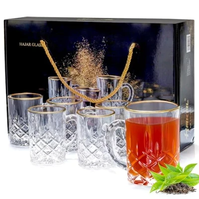 Bild av INTIGNIS Eleganta teglas, dricksglas med handtag, 210 ml, glas för varma och kalla drycker, klara koppar kaffe, espresso, glasmuggar grönt te, cappuccino, set 6