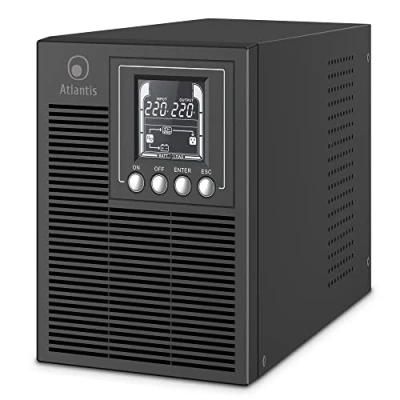 Bild av Atlantis A03 OP1002 UPS OnLine Avbrottsfri strömförsörjningsserver Dubbelkonvertering Pure Sine Wave 1000VA 900W, Tower, LCD skärm, USB, RS 232 seriell, 4 IEC utgångar, EPO port, SNMP plats, 2x12V 9Ah