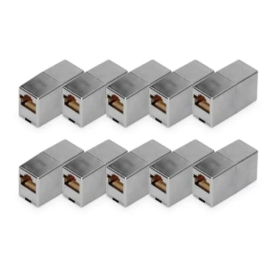 Bild av DIGITUS DN 93901 RJ45 koppling Cat 5e 10 delar Lan kabelförlängning nätverkskabelkontakt PoE kompatibel Modulär För Switch, DSL, Modem, Router, PC Silver