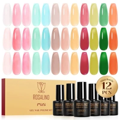 Bild av ROSALIND UV nagellack Jelly, 12 färger Jelly Rosa Blå Brun Röd Grön Transparent gelnagellack, Soak Off Mini gelnagellack för gelnaglar Manikyrpresentpaket