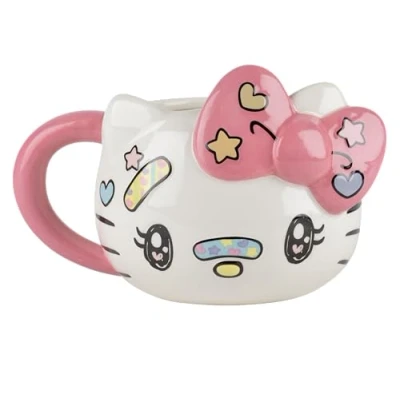 Bild av Konix Hello Kitty Mug 3D keramisk mugg (500 ml, kawaii mugg), vit och rosa