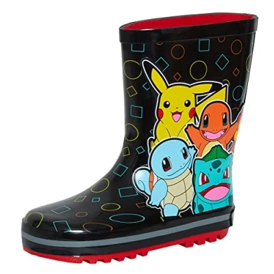 Bild av Pokemon gummistövlar Wellington för barn pojkar flickor Pikachu regn snö gummistövlar, Svart, 34 EU