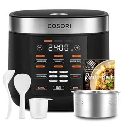 Bild av COSORI Riskokare, multikokare med 17 program, Rice Cooker 1,8 L, Fuzzy logik, ångkokare rostfri stålinsats, receptbok, långsam kokare, premium innerkruka, varmhållningsfunktion, timer, svart