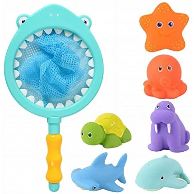 Bild av Goomp Badleksak, badleksaker småbarn badkar leksak fiske flytande djur sprutar leksaker spel lekset med fiskenät, fisknät i badrum pool för bebisar och barn