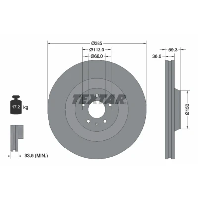 Bild av TEXTAR Disque de frein AUDI: A8 D3 PRO 36mm 05/06 112mm ventilé l&#039;intérieur revêtu 92184203 4E0615301E,4E0615301K,98200184201PRO Disques