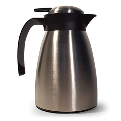 Bild av Blumtal Termos kanna 1l BPA fri tekanna med Quick Tip förslutning läckagesäker kaffekanna thermo för långvarig isolering/termos vit kaffekanna/isoleringskanna rostfritt stål gråvit