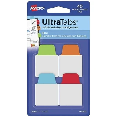 Bild av Avery Ultra Tabs, Tomma registerflikar, Blå, Grön, Orange, Röd