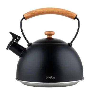 Bild av Bouilloire à Induction Théière Sifflet 2,3L Acier Inox, Poignée en Bois Briebe Wooden Noir 00386