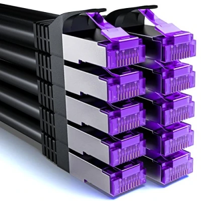 Bild av deleyCON 10x 2m CAT7 Nätverkskabel 10 Gigabit RJ45 Patchkabel Ethernet Kabel (koppar, SFTP PiMF Skärmning) LAN DSL Switch Modem Router Patchpanel CAT6 CAT5 Svart