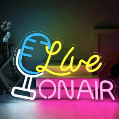 Bild av YUEYYNS Live On Air Neon skylt för väggdekoration, Sign LED neonskylt nattlampa liverum, lekrum, sändningsrum, musikstudio, sovrum