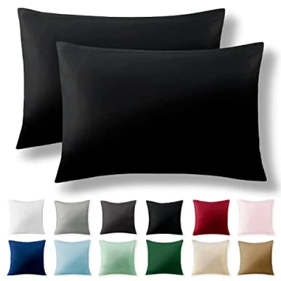 Bild av Alreya Set om 2 Renforcé Örngott, 50 x 75 cm 100 % bomull, med YKK dragkedja, supermjukt, 75, kuddöverdrag, svart, endast örngott