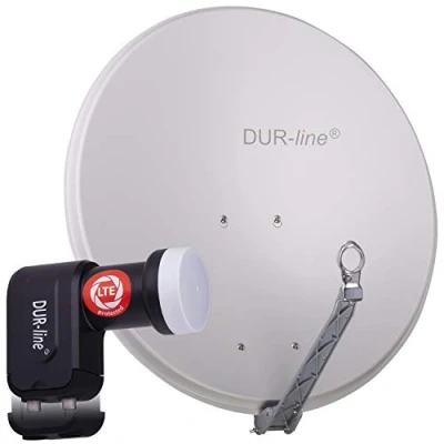 Bild av DUR line Set med 2 deltagare kvalitet aluminium satellit komplett system välj 75 cm/80 cm spegel/skål ljusgrå + Twin LNB för mottagare/TV [senaste tekniken, DVB S2, 4K, 3D]