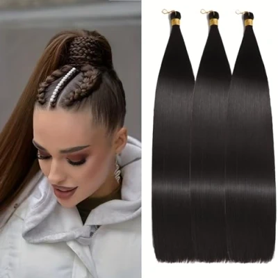 Bild av Locescsoc Silky Straight Braiding Hair 3 Packs Pre Stretched Synthetic Crochet Braids for Women (4#, 24 Inch Packs)