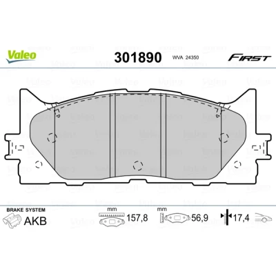 Bild av VALEO 301890 Jeu de plaquettes frein FIRST Essieu avant contact signal d&#039;usure exclu sans tôle anti bruit TOYOTA: Camry VI Berline
