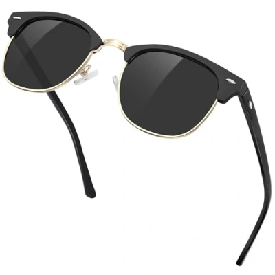 Bild av KANASTAL Klassiskt Halvbåge Solglasögon Herr Polariserade, Classic Cateye Metall Browline Sunglasses for Men Polarized, Svart Guld Dam, Women Vandring Körning Fiske