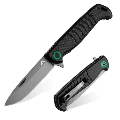 Bild av FLISSA Fickkniv, fällkniv med G10 handtag, 14C28N rostfritt stålblad, vass utomhuskniv foderlås, snabböppnande enhandskniv, EDC kniv för camping, hopvikt längd: 10,8 cm