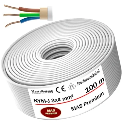 Bild av MAS Premium från 5 till 100 m våtrumskabel, strömkabel, mantelkabel, NYM J 3 x 4 mm², elkabel, ring för fast installation (100 m)