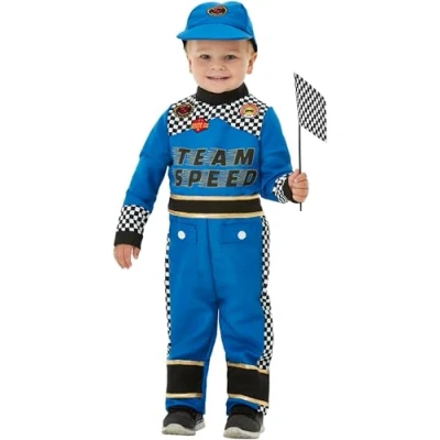 Bild av Toddler Racing Car Driver Costume, Blue, with Jumpsuit, Cap &amp; Flag, (T1)