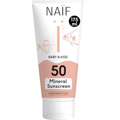 Bild av Naïf Mineralbas solskyddsmedel för spädbarn och barn SPF 50 UVA UVB skydd vattentät dermatologiskt testad utan mikroplast 175 ml