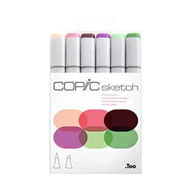 Bild av Copic Sketch färgad markörpenna set med 6 blommiga favoriter 1, för konst och hantverk, färgning, grafik, highlighter, design, anime, professionella nybörjare, konsttillbehör målarböcker