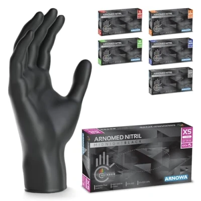 Bild av ARNOMED engångshandskar svarta, nitrilhandskar XS, 100 st/låda, puderfria &amp; latexfria, engångshandskar, handskar finns i storlekarna S, M, L, XL XXL