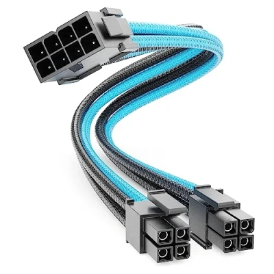 Bild av deleyCON 4+4 Stifts EPS CPU Processor Strömkabel Intern 30cm 18 AWG PSU Moderkort PC Dator Strömförsörjning Nylon Hane Till Hona Svart Blå