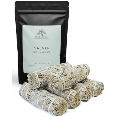 Bild av vit salvia rökt, 6 stycken rökelsebunt, rökning, Sage Smudge pinne, sage, salviatorkad, för rökning