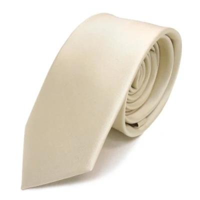 Bild av TigerTie herrslips smal 6 cm satinslips i enfärgad design, perfekt för affärsmöten, festliga tillfällen och fritid, Kräm beige elfenben, Krawattengröße: ca. Länge 150 cm, Breite