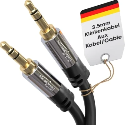 Bild av KabelDirekt stereouttagskabel, Aux sladd och ljudkabel 3,5mm (obrytbar bra för iPhones, iPads, hörlurar, smarttelefoner, Notebooks, MP3 spelare, bilar andra enheter) 5m svart