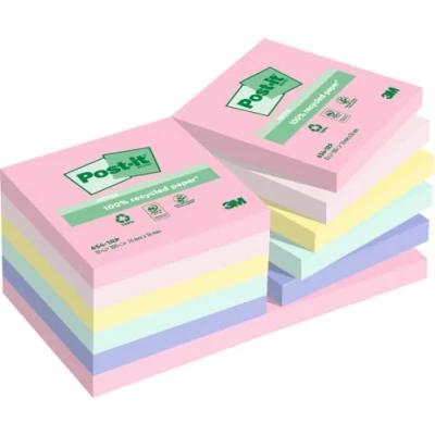 Bild av Post it® Notes 100% recycled 76x76mm sorterade färger 12/fp