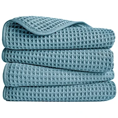 Bild av POLYTE Mikrofiber luddfri handduk, 40 x 76 cm, 4 pack (grön, våffelväv)