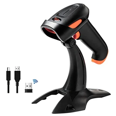 Bild av Tera 2D QR streckkodsläsare med 3 i 1 stativ, kompatibel Bluetooth och 2,4 GHz trådlös USB trådbunden streckkodsläsare, bärbar dusch, HW0001
