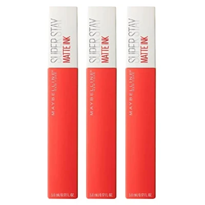 Bild av Maybelline New York Superstay Matte bläck läppar som täcker och är enhetligt resultat med punta lång varaktighet 16H (Pack 3) 3 läppfärger 25 hjältinna