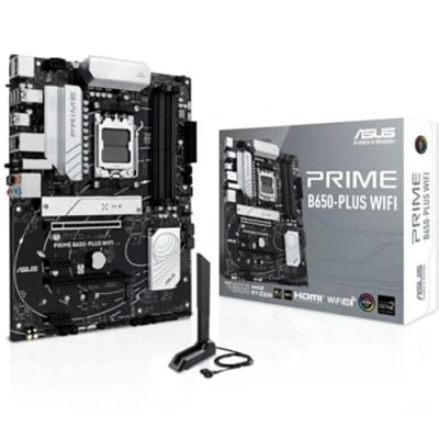 Bild av ASUS Prime B650 PLUS WiFi, moderkort AMD ATX, DDR5, PCIe 5.0 M.2, Realtek 2,5 Gb Ethernet, WiFi 6E, DisplayPort, HDMI, SATA 6 Gbps, USB 10 Gbps Typ C, BIOS Flashback, Thunderbolt 4, Aura Sync