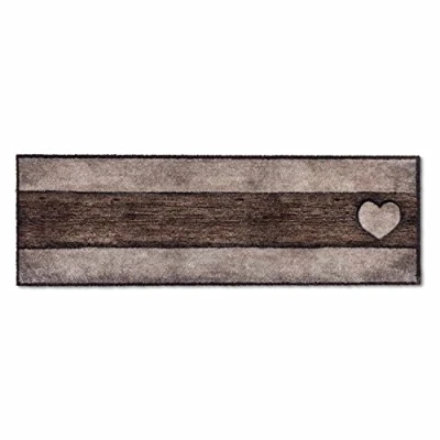 Bild av ASTRA Fluffig, mjuk ren &amp; rengöringsmatta smutsfångande matta dörrmatta inomhus slitstark golvmatta 50 x 150 cm (färg: trä hjärta sandbrun)
