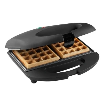 Bild av Bestron Bryssel våffeljärn i retrodesign, för 2 belgiska våfflor, med non stick beläggning och bakampel, 700 W, färg: matt svart, mattsvart