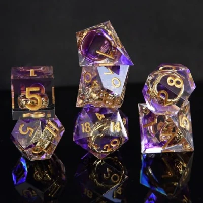 Bild av Särskilda D&amp;D Set Tärningar 7 Stycken Lord Ringar Lektärningar Resin DnD Dice med Skarpa Kanter för Dungeons and Dragons Pathfinder RPG Magic the Gathering Presentförpackning