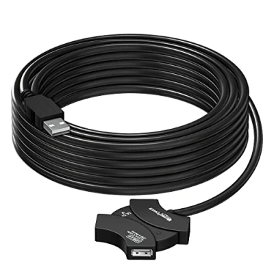 Bild av MutecPower 10 m USB 2.0 aktiv förlängningskabel med 4 portars hubb och förlängningschipset hane till hona sladd/repeterkabel meter svart