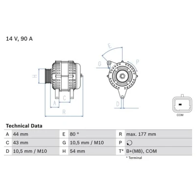 Bild av BOSCH 0 986 083 390 Alternateur 14V 90A CITROËN: C3 II, DS3 3 portes, C4 II 5 PEUGEOT: 308 3/5 208 I SW 2