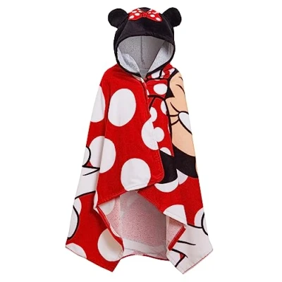 Bild av Disney Minnie Mouse Hooded Towel 100% Bomull Flickors Poncho Barn Strand Badhandduk Simning Wickel Byta Badrock