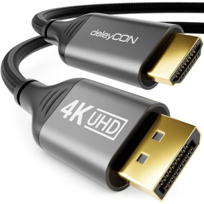 Bild av deleyCON 1m 4K DisplayPort 1.2 till HDMI 2.0 Kabel med Aluminiumkontakt 4K@60Hz DP Anslutningskabel Kompatibel AMD NVIDIA PC Datorskärm Beamer Projektor