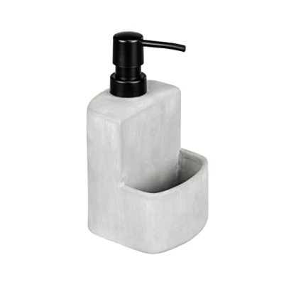 Bild av WENKO Diskmedelsdispenser festival, påfyllningsbar tvåldispenser av robust betong i grått med extra fack för disksvampen, perfekt köket, kapacitet 380 ml, 10 x 18 cm,