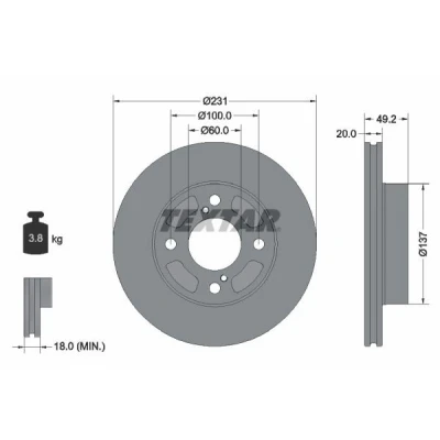 Bild av TEXTAR 92314003 Disque de frein 231 20 04/06 100 ventilé l&#039;intérieur revêtu sans boulon fix roue, moyeu roue SUZUKI: Celerio