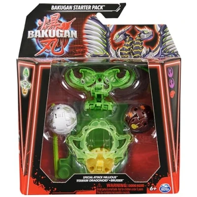 Bild av BAKUGAN Starter 3 pack, Special Attack Nillious, Titanium Dragonoid, Bruiser, individuell actionfigur, samlarkort, barnleksaker för pojkar och flickor